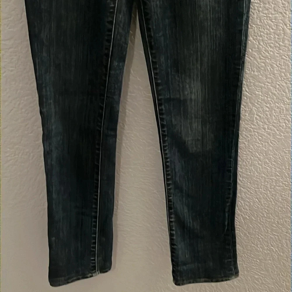 TORY BURCH Dark Wash Gold Logo Hardware Low Rise Super Skinny Jeans SIZE 25